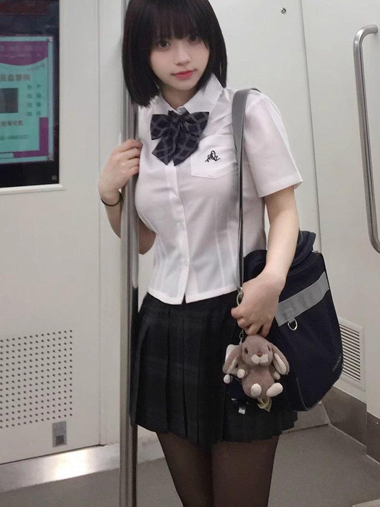 Preppy White Shirt Style Letter Embroidery Uniform JK