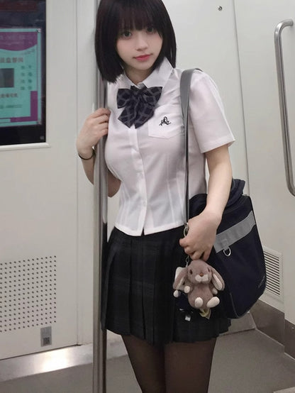 Preppy White Shirt Style Letter Embroidery Uniform JK