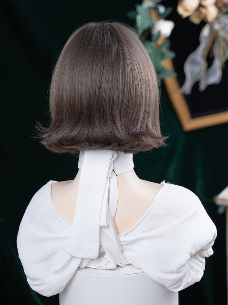 Bob Wig 30cm Cut Brown Air Curly Sweet with Bangs Short