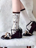 Wonderland Clock Socks Vibes Alice Lolita Calf In Print Brown