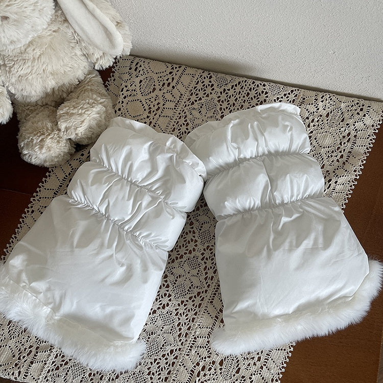 Fur Warmers White Faux Down Cotton) with Trim (Filled Puffy Leg