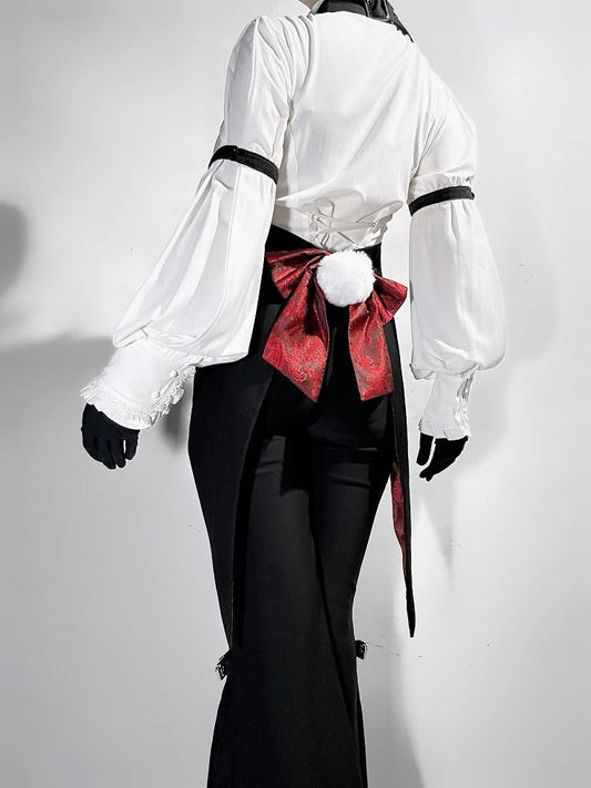 Schwarzer Ouji-Hals-Gothic-Hasen am Halfter-Lolita-Frack mit Schnalle auf der Rückseite und Schleifenschwanzweste