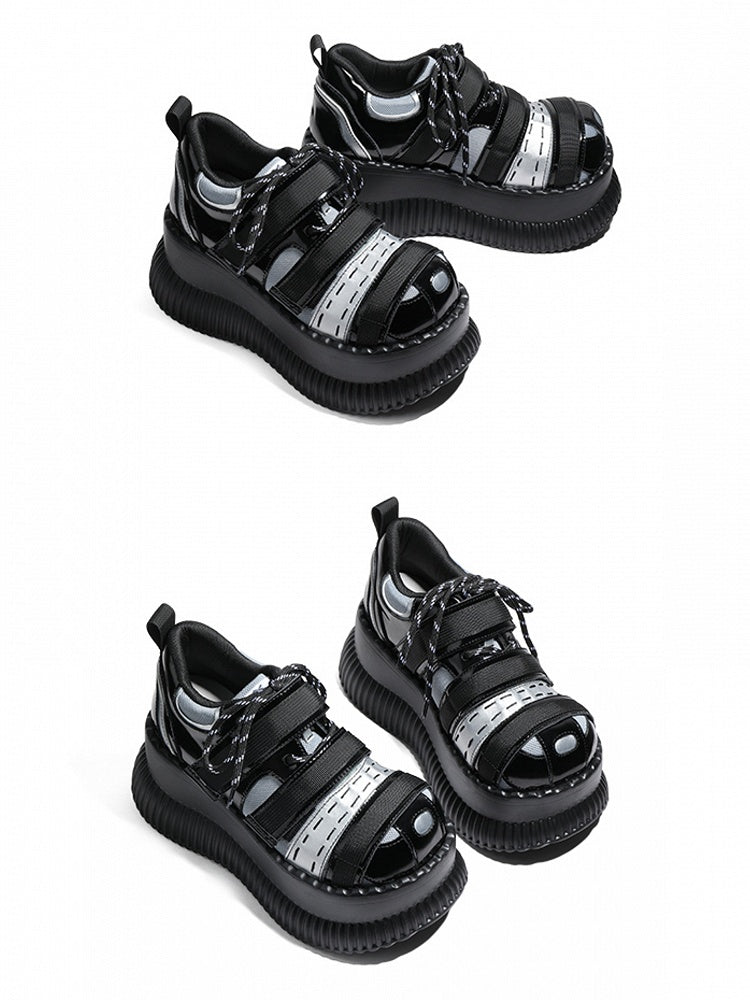 Hybrid Lace-up Platforms Strap Velcro Black Closures Silver