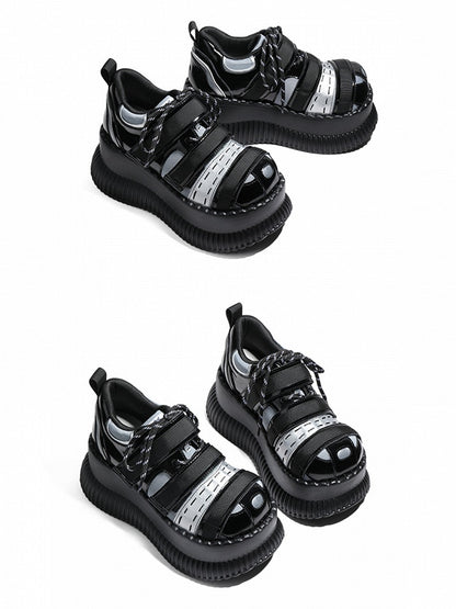 Hybrid Lace-up Platforms Strap Velcro Black Closures Silver