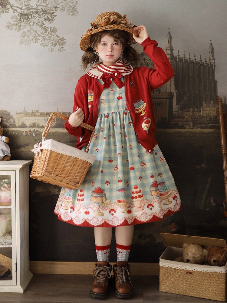 Roter Cardigan mit langen Ärmeln und Dessert-Print