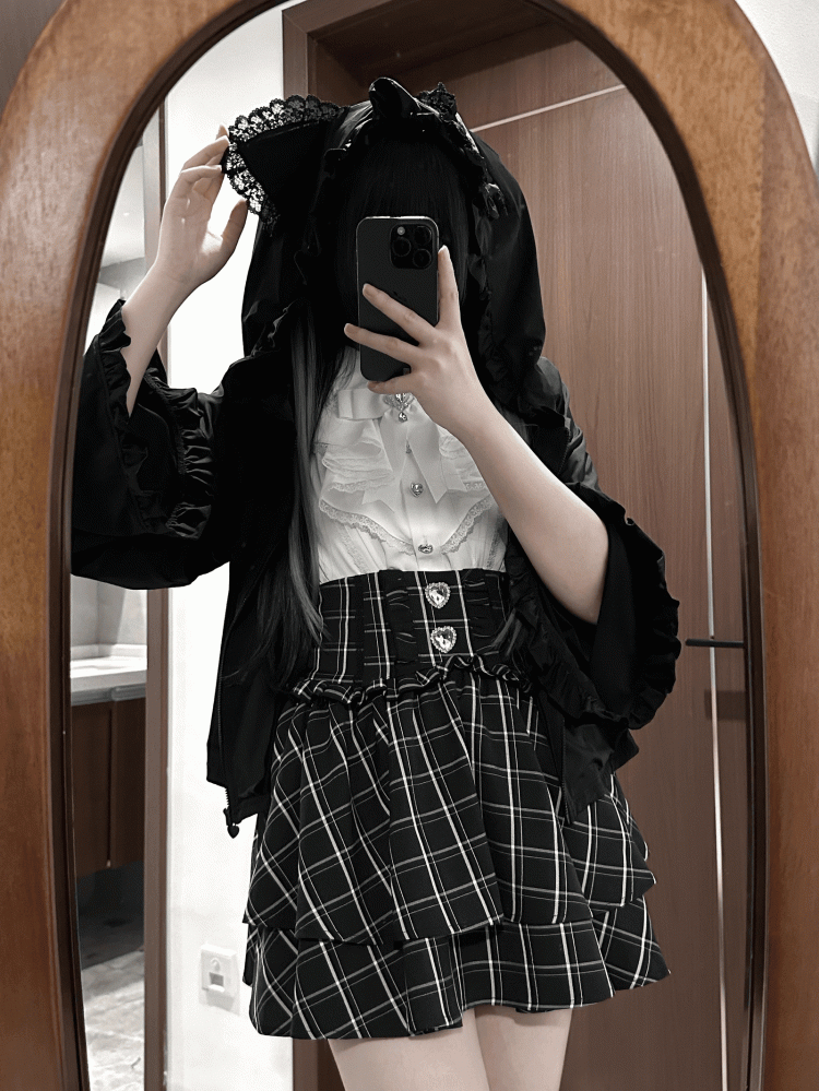 Jirai Kei Sleeves with White/Black/Blue/Pink/Gray Hooded in Baggy Kitty-Ear Long Jacket