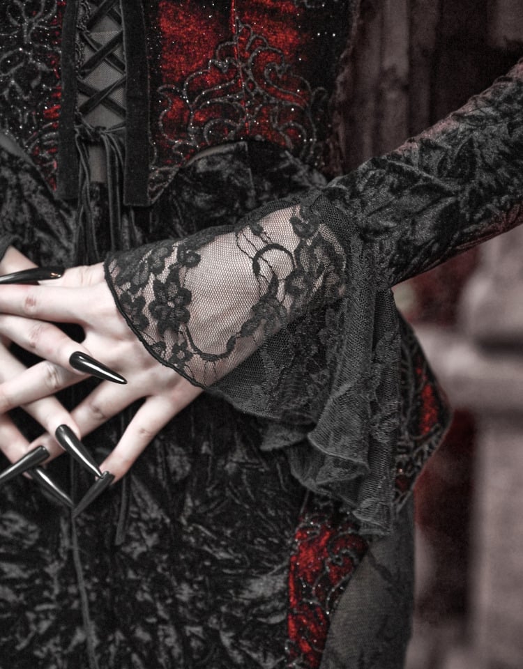 Wings and Shaped Vampire Romantic Dress Neckline Velvet Lace Mermaid Goth Bat