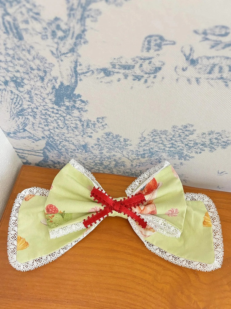 Cream / Bowknot Green Hairclip