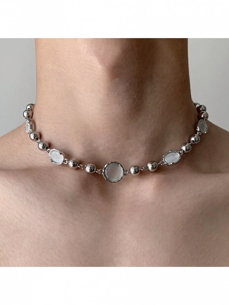 Silver Beaded Chain Necklace - YSHXS