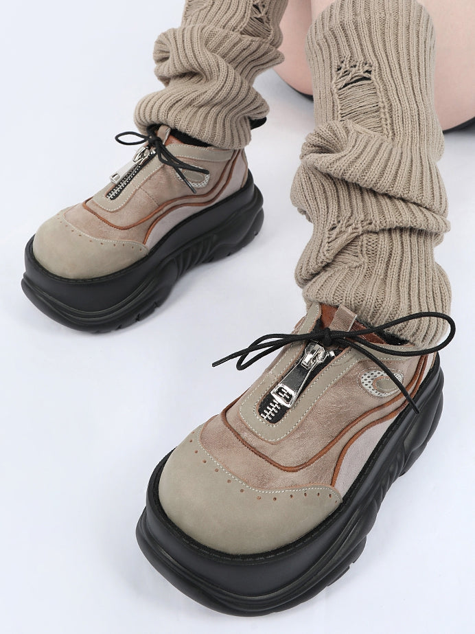 Punk Shoes Strap - with Sole Platform Zip Closure Black Upper Khaki Wasteland Self-tie