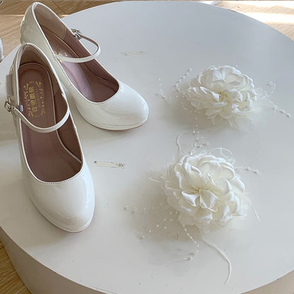 Detail Floral Classic Off-white with High-heel Lolita Shoes