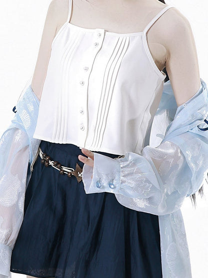 White Pleated Cami Top - PINK SAVIOR
