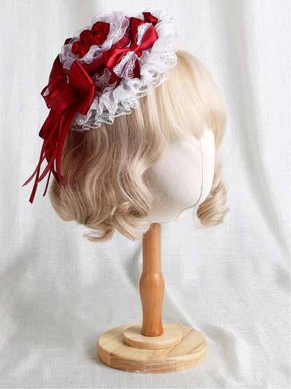 Ruffled Rose Red Mini Hat Lace