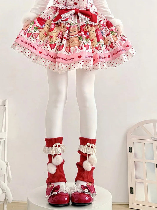 23cm Pom-pom Lace Red Warmers Leg with -