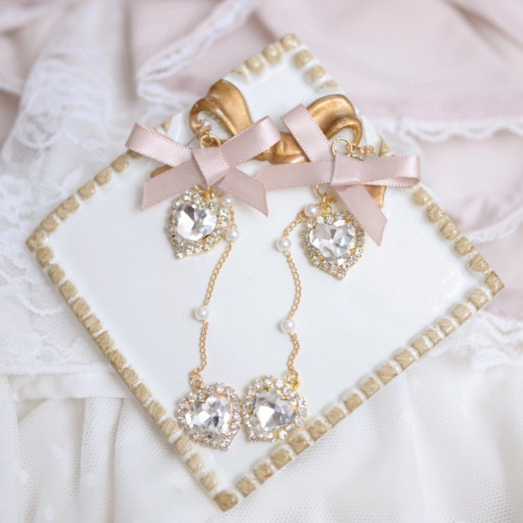 Staubiges Rosa Sweetheart Strass Charm Bowknot Ohrclips