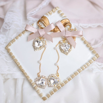 Staubiges Rosa Sweetheart Strass Charm Bowknot Ohrclips