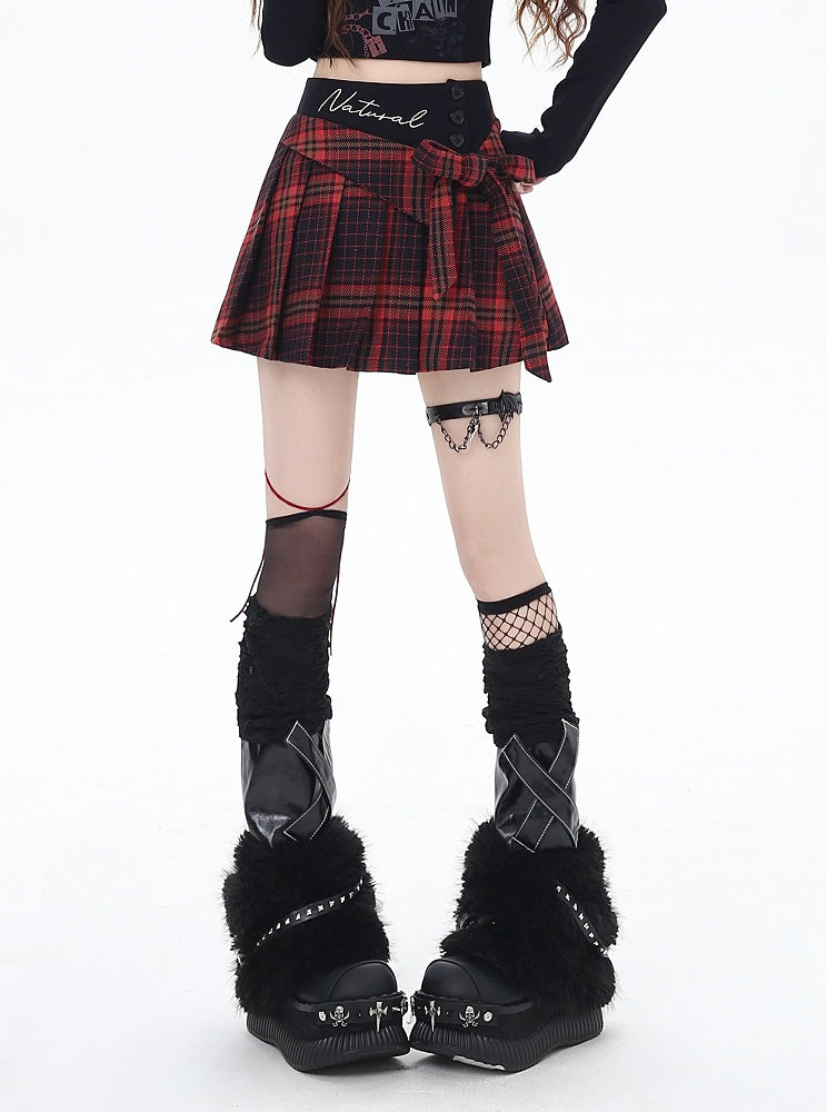 Glamorous Taille Bowknot Mini Plissee Rock Rot Plaid Hohe