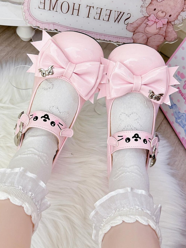 - Mid-heel Sweet Puppy Theme Mary with Dog Janes PU Lolita Pink