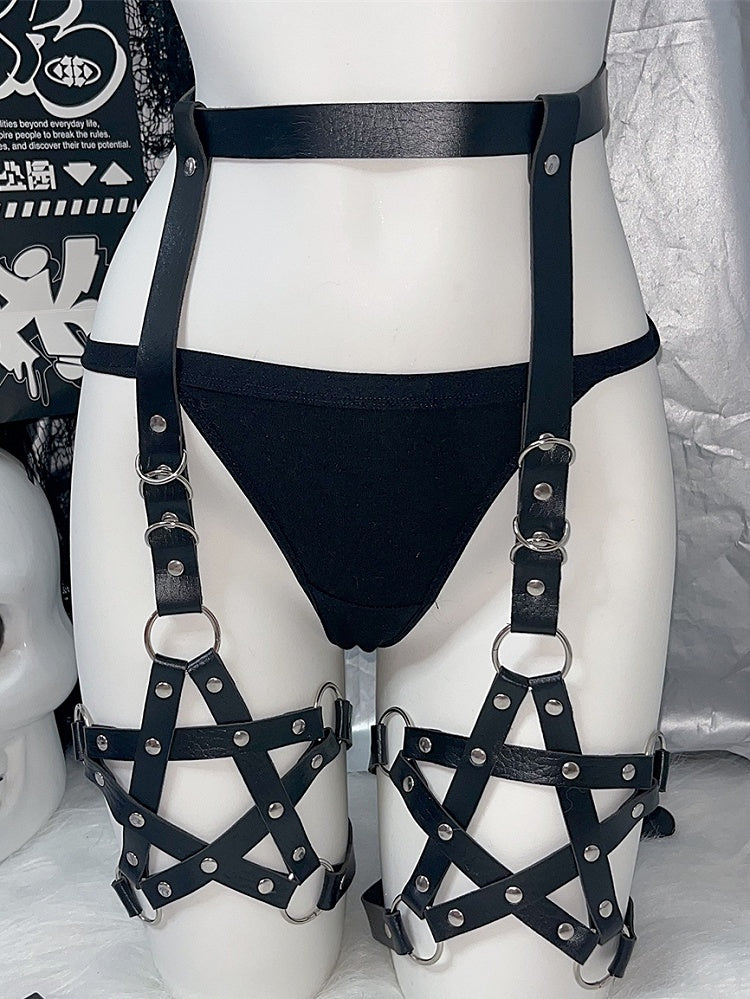 Mit schwarzem Punk-Mode-Gyaru-Schleife-Stern-Design PU-Gürtel Taillenbein