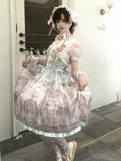 Rose & Mint Short Sleeve OP Gown with Bear Motif - Lunethe