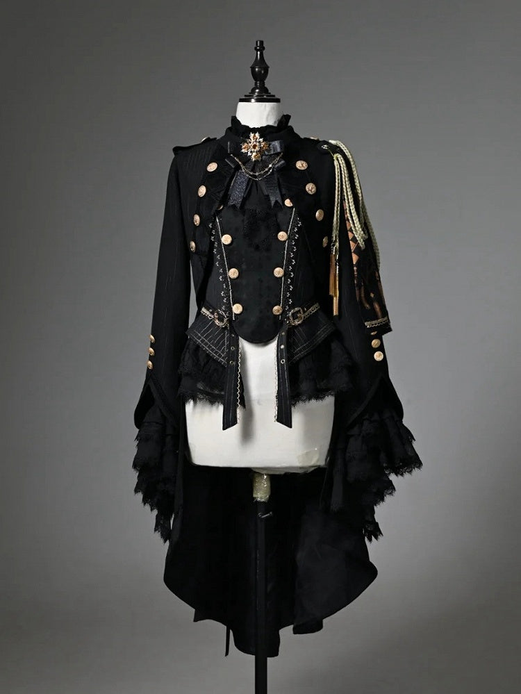 Black Ouji Top & One-Shoulder Cape Tailcoat