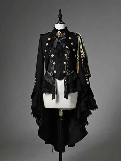Black Ouji Top & One-Shoulder Cape Tailcoat