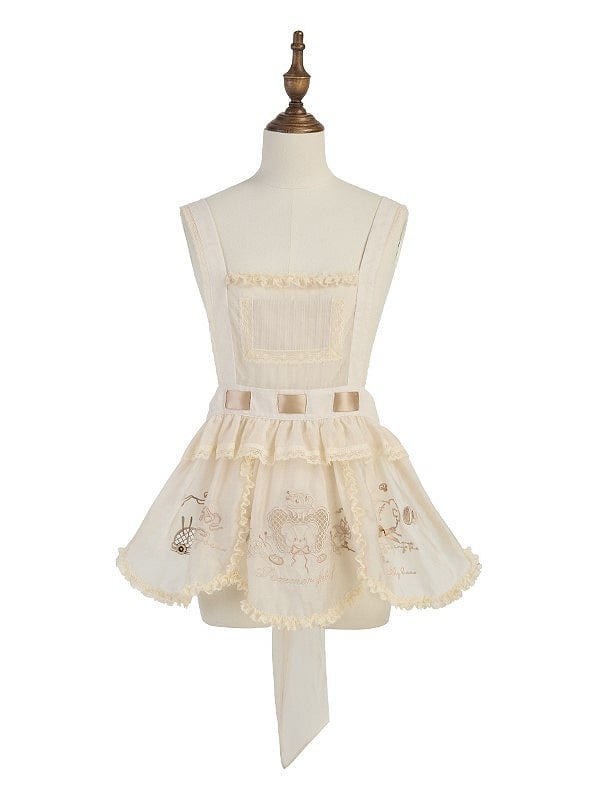 Bestickte beige Schürze Lolita