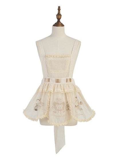 Bestickte beige Schürze Lolita