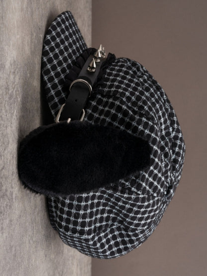 Decorated Puppy Beret Hat Studs Design Plush Ear Buckle Black Gothic