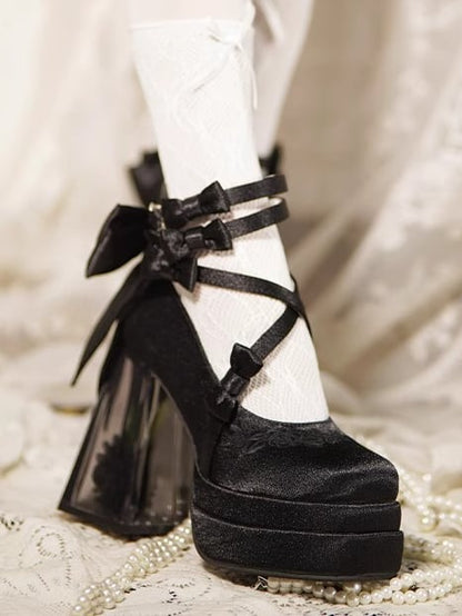 ブラックカメリアフラワーハイブロックヒールエレガントプラットフォームハイヒール