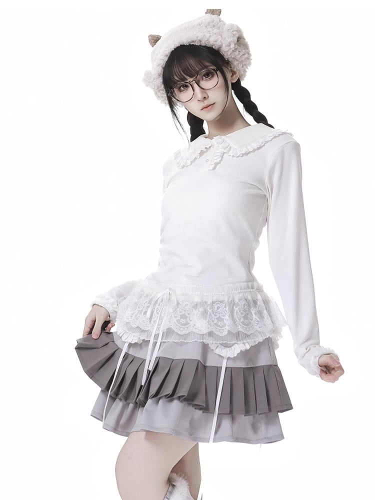 Weißes Top mit Spitzenbesatz