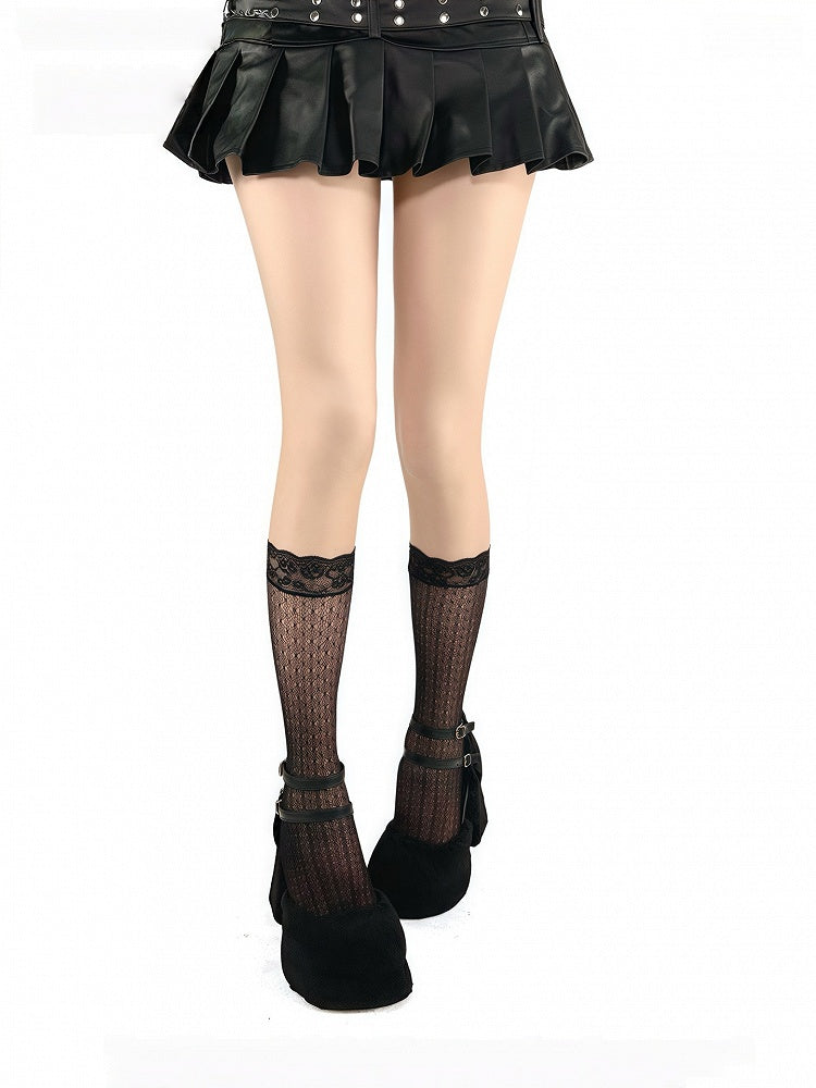 Mesh Lace Socks Calf Cuff Black/White/Gray