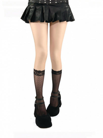 Mesh Lace Socks Calf Cuff Black/White/Gray