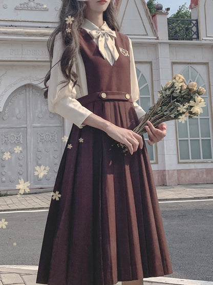 mit 70cm Braun/Stickerei High Waist Kellerfalten Overall Kleid 65 Taube