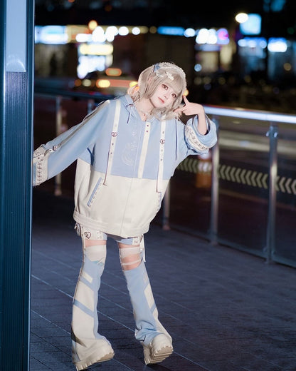 Blue - + Kaiwai J-Style Detachable Futuristic Set Shorts Jacket Leg Coord Light Warmers Tenshi