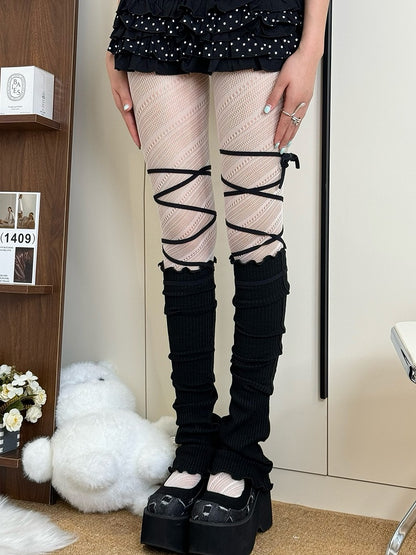 Strumpfhose Schwarz/Braun/Weiß/Rot/Grau Y2K Muster Gestreift