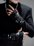 Black Turtleneck Long Sleeve Top with Embroidered Cuffs & Detachable Shoulder Pads