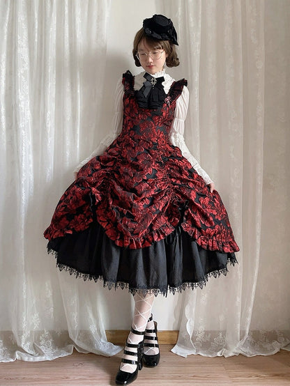 Red and Black Lace Trim JSK Gothic Lily - Miss Point