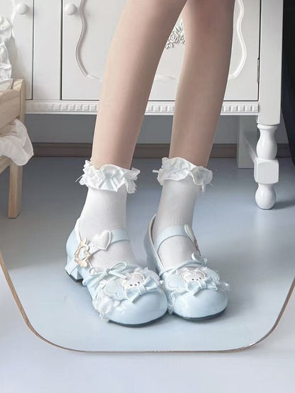 Lace Sky Jane Accents with Shoes Sweet Crisscross Low-heel Blue Lolita Mary Design