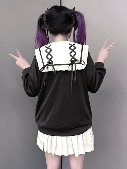 Jacket Collar Look Kei Edgy Academic White Jirai Sweet - Black Sailor