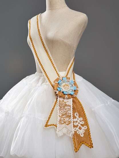 White Sailor Lolita Sash with Blue/Yellow Trim - Twin Bear Original Design