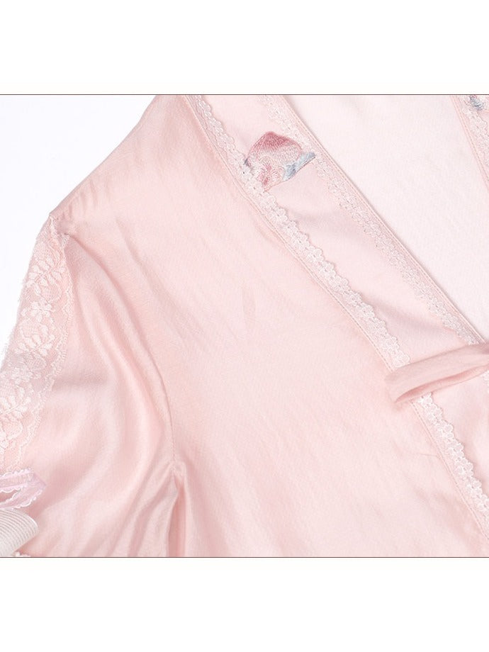 Adorable Pink Chinese Embroidery Bell-Sleeve Blouse - Yimu Walnut
