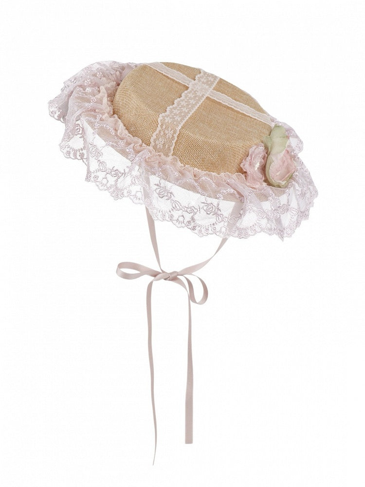 Pink Lolita Hat Adorned with Delicate Lace Accents and Charming Style - With PUJI