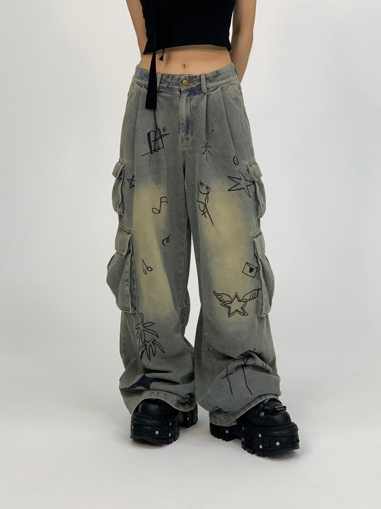 Y2K Graffiti Low for Denim Women Jeans Waist