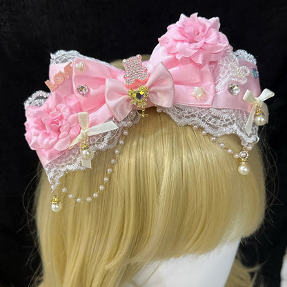 Charm Perlen Spitzenbesatz Rosa Verziert Strass Design Floral Bowknot Haarspange Bär