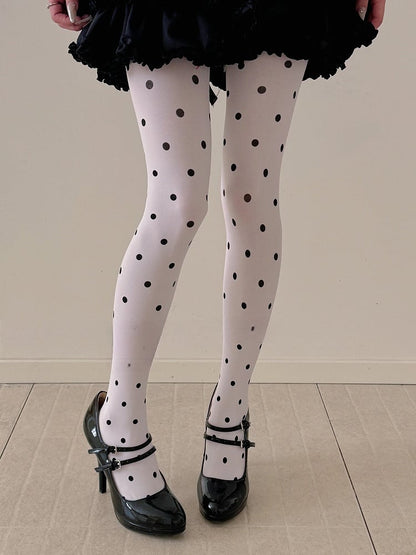 White Sweet Dot Style) (Vintage Black Polka Pantyhose