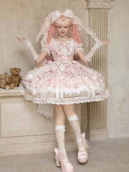 Style Sweet Theme OP Lace Hanayome Full Pink Dress Strawberry Set Lolita