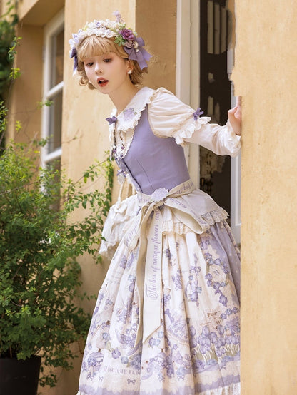 KC Lolita Design Beige Bows Purple Decorated Floral /