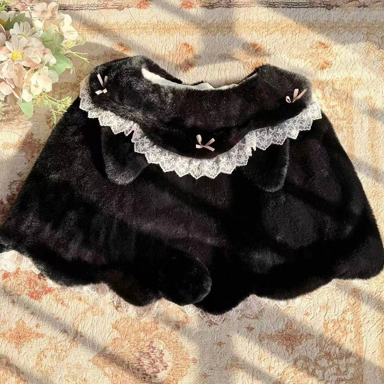 and Ears Black Pink Lolita with Sweet / Kitty Winter Bunny Cape Plush