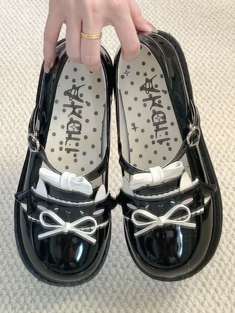 Preppy Flat Design Lamb Dazed PU with Style Black Shoes